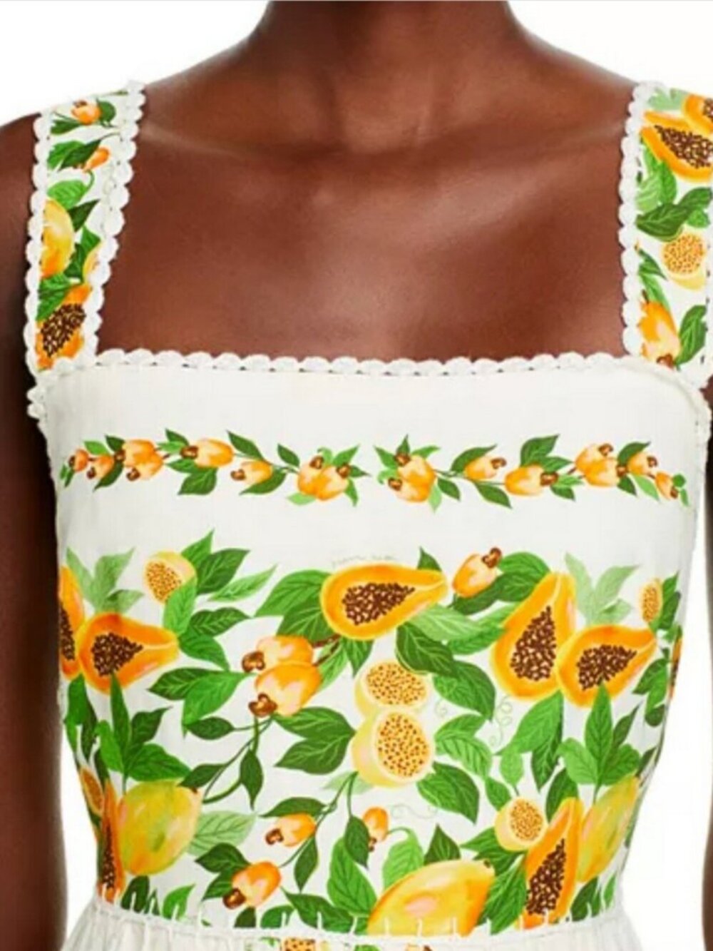 Farm Rio Papaya Salad Print Midi Linen Blend Dress size L - Picture 4 of 8
